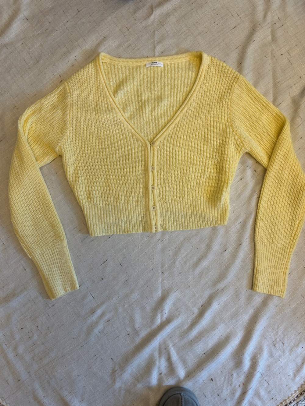 Ardene Cropped V-Neck Button Cardigan Sweater - Yellow
